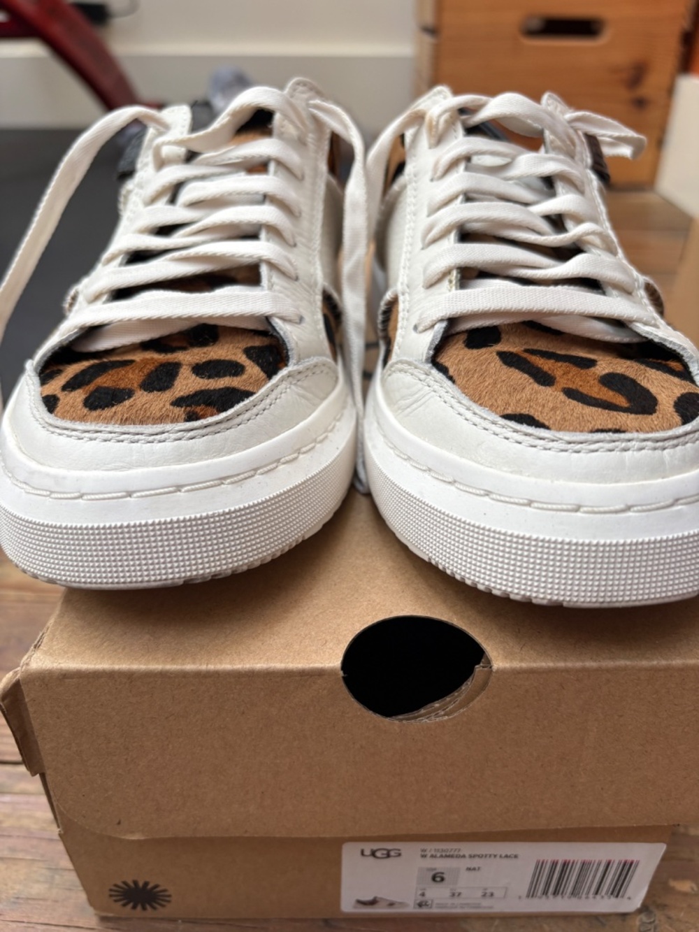 Cheetah Print Leather Black, White, Tan Ugg Sneakers Size 6 - Picture 2 of 5